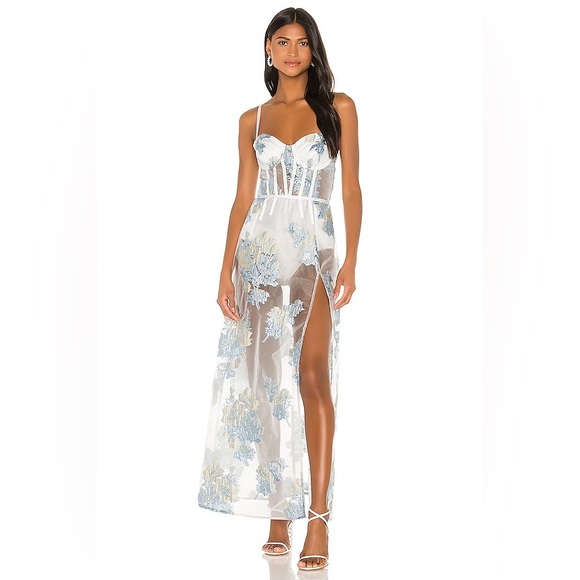 For Love And Lemons Dresses & Skirts - NWT For Love & Lemons Cody Organza Sheer Dress, White and Icicle Blue - XL